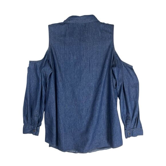 Dianne Gilman Women Long Sleeve Cold Shoulder Button Up Jean Shirt XL Denim Top - Picture 4 of 7